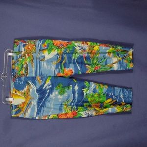 Cotton drawstring Hawaiian tropical print pants M